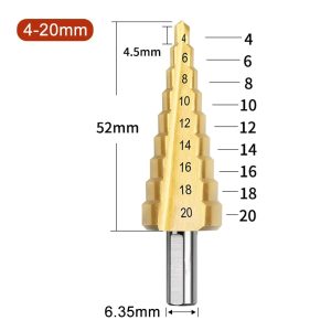 4-20mm HSS Titanium Coated Metal Hex Core Drill Bits High Speed Steel Step Drill Bit Set Cone Hole Wood Cutter Taper