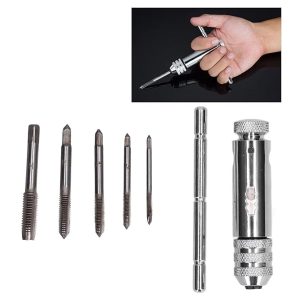 Drill Tap Adjustable T-Handle Ratchet Tap Holder Wrench Metal Drills Tools for Cutting Outer Internal Thread Set Plug Tap