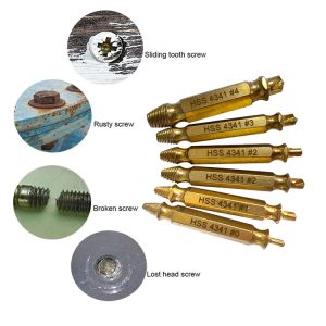 6pc Extractor Double Head Screw Slide Tooth Removal Tool Screwdriver Atch Head Electric Tool Accessory Set (Titanium Plating & Natural Color)