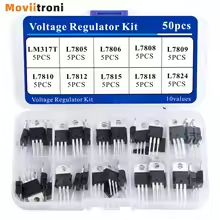 50pcs 10 Types L78 Series Mosfet Transistors Assortment Kit Diode Transistor Assortment Assorted Kit 10 Values L7805CV-LM317T