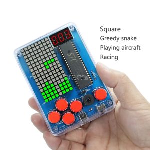 DIY Pixel Game Console Production Kit Soldering Practice 51 Single-chip Game kit Classical Game Russian Box/Snake/Plane/Racing Uninstal with Background Sound and Case